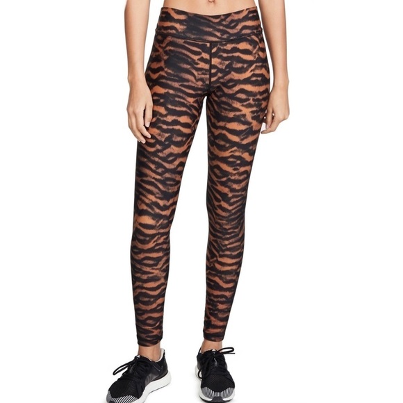 The Upside Tiger Printed Ankle High Rise Leggings Brown Black Athletic Workout - Picture 1 of 4